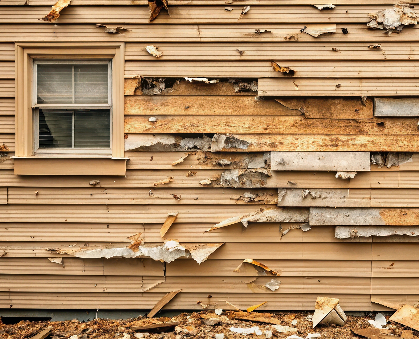 Damaged Exterior Wall Showing Extensive Siding Failure and Window in canton ga